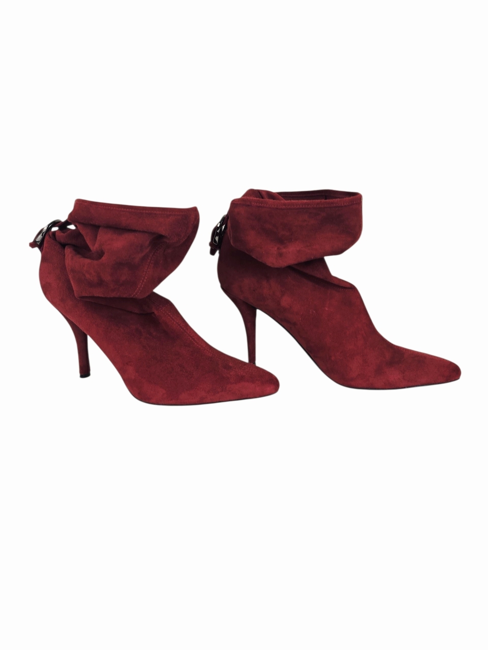 Nine West Wine Red Suede Pointed-Toe Fold-Over Slouch Ankle Booties - Picture 3 of 11
